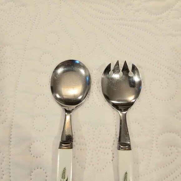 Vintage Salad Serving Set With Floral Design Handles Stainless Steel - Picture 2 of 15